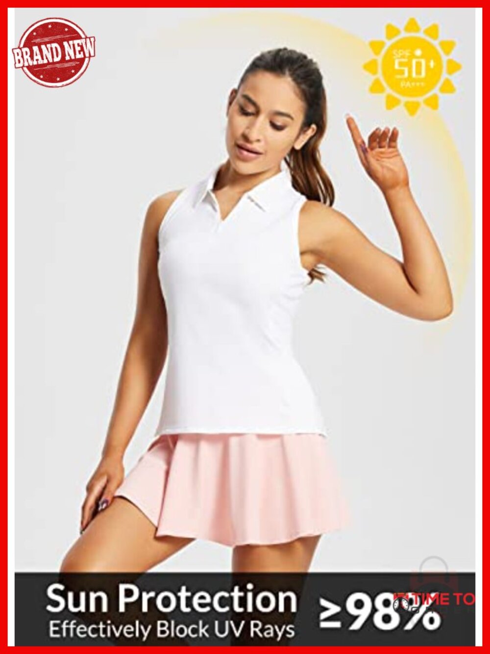 Sleeveless Racerback Tank Top with Zipper Collar Quick Dry UPF 50+ Golf Tennis - Picture 2 of 6